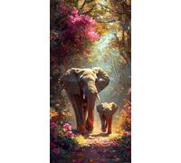 Diamond Painting Fleur, Éléphant 5D DIY Diamond Painting Adulte Enfant Débutants, Diamond-painting Peinture Diamant Broderie Diamant Strass Point de Croix pour Décoration Murale Maison 60x120cm R-455