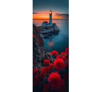 Diamond Painting Fleur, Rond Full Drill Peinture Numero Adulte Phare, Kit Broderie Canevas Kit Complet Adulte, Strass Cristal Art Peinture Diamant pour Decoration Maison Cadeau 30x75CM Model-18870