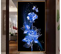 Diamond Painting Fleur Rose Bleue, Peinture Diamant Painting Strass Complet, Broderie Diamant Grand Format 40x80cm/16x32in, Peinture Numero Adulte Enfant DIY Cadeau, Diamond Art Home Décor Murale