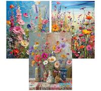 Diamond Painting Fleurs 5D pour Adulte, Kit Complet 3 Peinture Diamant DIY, Motifs Fleurs Colorées, Diamond Art Relaxant pour Décoration Murale Maison et Cadeau Créatif, tableau perle diamant, 30x40cm