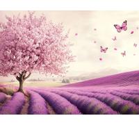 Diamond Painting Fleurs Cerisier, Broderie Diamant Painting Adulte Papillon Peinture Diamant Kit Complet, Diamond Art Point de Croix Kit Broderie pour Décoration Murale Chambre 90x120 cm E0-460