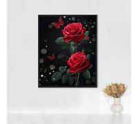 Diamond Painting Fleurs Diamond Painting Adulte Rose Rouge, Peinture Diamant Activité Manuelle Adulte, DIY Tableau Diamant Cristal Broderie Point de Croix Kits, pour Cadeau 40x50cm PJY9 P-R