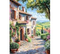 Diamond Painting Fleurs, Kit Complet Diamond-Painting Le village, Loisirs Créatifs Adultes, Canevas Enfants Débutant, Point de Croix Cristal Peinture Diamant, Décoration Maison de Noël 30x40cm Q-334