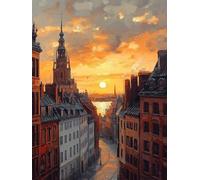 Diamond Painting Florence, 5D Diamond Painting Adulte Grand Format Coucher De Soleil Kit Broderie Diamant Kit Complet Rond, Peinture Diamant Point de Croix Loisirs Créatifs Adultes, 40x60cm 5-CA18