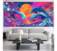 Diamond Painting Flots Diamond Painting Adulte 50x100cm Dauphin Broderie Diamant Kit Complet,5D Activité Manuelle Adulte Peinture Diamant Strass Point de Croix,Décor Murale Maison Cadeaux LK-902