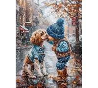 Diamond Painting Garçon DIY Peinture Diamant Adulte,5D Diamond Art Kit Enfants Complet Strass Cristal Point Croix Broderie Peinture canevas pour Cadeau Femme, Murale Décoration 80x100cm Chien Z1-413