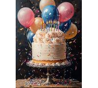 Diamond Painting GâTeau, 5D Diamond Painting Adulte Grand Format Ballon Kit Broderie Diamant Kit Complet Rond, Peinture Diamant Point de Croix Loisirs Créatifs Adultes, Cadeau Femme 50x80cm R-NC63