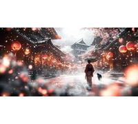 Diamond Painting Geisha japonaise, rue Diamond Painting Adulte Grand Format 80x160CM, 5D DIY Peinture Diamant Adulte Loisirs Créatifs avec Carré Full Drill Toile pour Decoration Murale Chambre J-370