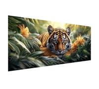 Diamond Painting Grand Format 125x50 cm, Diamond Painting Tigre, Canevas Kit Complet Adulte, DIY 5D Peinture Diamant Fleur Broderie Point de Croix Carré Crystal Art Kits pour Decoration Murale Z0-103