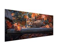 Diamond Painting Grand Format 150x60 cm, Diamond Painting Chat, Canevas Kit Complet Adulte, DIY 5D Peinture Diamant Automne Broderie Point de Croix Carré Crystal Art pour Decoration Murale Z0-115