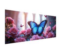 Diamond Painting Grand Format 150x60 cm, Diamond Painting Papillon, Canevas Kit Complet Adulte, DIY 5D Peinture Diamant Fleur Broderie Point de Croix Carré Crystal Art pour Decoration Murale Z0-43