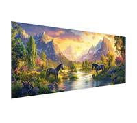 Diamond Painting Grand Format 175x70 cm, Diamond Painting Paysage, Canevas Kit Complet Adulte, DIY 5D Peinture Diamant Cheval Broderie Point de Croix Carré Crystal Art pour Decoration Murale Z0-11