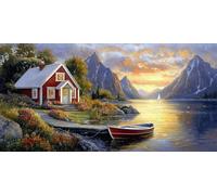 Diamond Painting Grand Format Paysage 40x80 cm 5D Ronde Diamond Painting Adulte Bateau Peinture Diamant, Broderie Diamant Kit Complet, DIY Strass Point de Croix Art pour Salon DéCoration Murale C-132