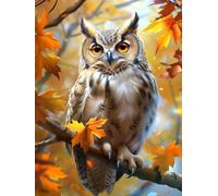 Diamond Painting Hibou Diamond Painting Adulte, 5D Peinture Diamant Feuilles érable Diamond-painting, Activité Manuelle Adulte, DIY Point de Croix Kit Complet, Décoration Chambre 30x40cm H5-619