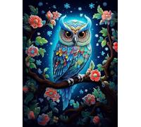 Diamond Painting Hibou Peinture Diamant Adulte, Diamant Painting Kit Complet, 5D DIY Diamond Painting Fleur Puzzle Broderie Tableau Diamant, Point de Croix pour Decoration Murale Salon 30x40cm Pd420