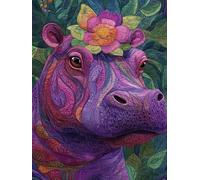 Diamond Painting Hippopotame Diamond Painting Adulte, Animal Peinture Diamant Enfant, 5D Cristal Strass Point de Croix Puzzle Broderie Diamant Kit Complet, Tableau Decoration Murale 60x80cm 6b-20W
