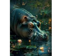 Diamond Painting Hippopotame Diamond Painting Adulte Animal, Peinture Diamant, Tableau Diamant Adulte Enfant Bricolage 5D Carré Strass Broderie Artisanat Kits pour Murale Décoration 50x70cm 3-AG54
