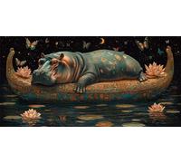 Diamond Painting, Hippopotame Diamond Painting Enfant Peinture Diamant Bateau Diamant Kit Bricolage Adulte Complet Cristal Débutant Art Set pour Decoration Maison Murale Cadeau Femme 90x180cm,Model137