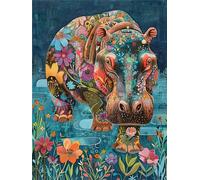 Diamond Painting Hippopotame, DIY 5D Fleur Peinture Diamant Painting Kit Complet, Bricolage Diamond Painting Enfant Loisirs Créatifs Adulte Point de Croix Painting, Home Wall Decor Gifts 40x60cm-Y1094