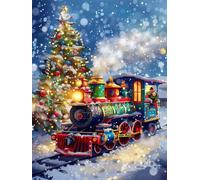 Diamond Painting Hiver 5D Peinture Diamant Adulte Train Broderie Diamant Kit Complet DIY Gemme Point de Croix Artisanat Cristal Painting pour Adultes Débutants Murale Maison Décoration 60x80cm T0-97