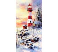 Diamond Painting hiver, Le Phare Diamond-Painting Noel, Peinture Diamant Adulte Débutant, Activite Manuelle Adulte, Loisirs Créatifs Adultes, Kit Complet Canevas Enfant, Maison Décoration 25x50cm W-88