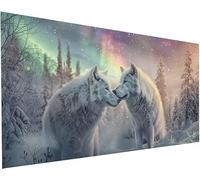 Diamond Painting Hiver Peinture Diamant Adulte et Enfant DIY loisirs Créatifs Adultes Broderie Diamant kit Loup Peintures Arts Diamond Painting Avec Accessoires, pour Decoration Maison 50x100 cm S-702