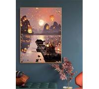Diamond Painting Kit,5D Coucher de soleil lac en bateau Broderie Art Diamant Painting Kit Complet DIY Peinture Diamant Cristal Strass Point de Croix Painting pour Maison Décor Round Drill,30x40 cm