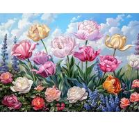 Diamond Painting Kit,5D Nuage de champ de fleurs Broderie Art Diamant Painting Kit Complet DIY Peinture Diamant Adulte Cristal Strass Point de Croix Painting pour Maison Décor Round Drill,100x130 cm