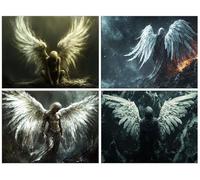 Diamond Painting Kit Adulte, 5D DIY ange Kits de Peinture Diamant, Lot de 4 Kit Complet en Perle a Coller, Peinture Diamant Adulte Point de Croix Salon Chambre Murale Décor Artisanat 40x50cm T-930