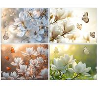 Diamond Painting Kit Adulte, 5D DIY Butterfly d'orchidée de jade Kits de Peinture Diamant, Lot de 4 Kit Complet en Perle a Coller, Peinture Diamant Point de Croix Salon Murale Décor 60x80cm T-1094