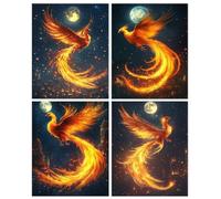 Diamond Painting Kit Adulte, 5D DIY La lune Phoenix Kits de Peinture Diamant, Lot de 4 Kit Complet en Perle a Coller, Peinture Diamant Point de Croix Salon Chambre Murale Décor Artisanat 60x80cm T-251