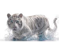 Diamond Painting Kit Adulte,Diamant Painting Adulte Images Ronde Diamond Peinture Diamant, Blanc Tigre 5D DIY Point de Croix Cristal Débutant Art Set pour Décoration Murale Maison 25x50cm J0K-17