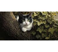 Diamond Painting Kit Adulte,Diamant Painting Adulte Images Ronde Diamond Peinture Diamant, Chat Animal 5D DIY Point de Croix Cristal Débutant Art Set pour Décoration Murale Maison 25x50cm J0K-140