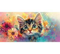 Diamond Painting Kit Adulte,Diamant Painting Adulte Images Ronde Diamond Peinture Diamant, Chat Fleur 5D DIY Point de Croix Cristal Débutant Art Set pour Décoration Murale Maison 25x50cm J0K-125