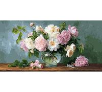 Diamond Painting Kit Adulte,Diamant Painting Adulte Images Ronde Diamond Peinture Diamant, Rose Fleur 5D DIY Point de Croix Cristal Débutant Art Set pour Décoration Murale Maison 25x50cm J0K-212