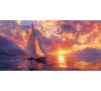 Diamond Painting Kit Adulte, DIY 5D Bateau Diamant Painting Kits Enfant, Débutant Peinture Diamant Set Complet Carrés Strass Point de Croix Art Painting pour Décoration Murale Maison 40x80cm, P4021