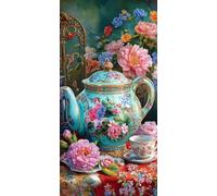 Diamond Painting Kit Adulte, Ensemble de thé floral Peinture Diamant Enfant, Carré Diamant 5D DIY Cristal Débutant Art Kit Broderie Activité Manuelle Adulte, pour Décor Murale Maison 100x200cm u-340