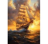 Diamond Painting Kit Adulte et Enfant, Diamant Painting Images Ronde Diamond Peinture Diamant Adulte, Bateau jaune 5D DIY Cristal Débutant Art Set, Strass Point de Croix Décoration Murale 40x50cm E110