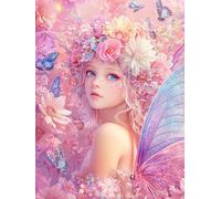 Diamond Painting Kit Adulte et Enfant, Diamant Painting Images Ronde Diamond Peinture Diamant Adulte, Sprite rose 5D DIY Cristal Débutant Art Set, Strass Point de Croix Décoration Murale 60x80cm E-170