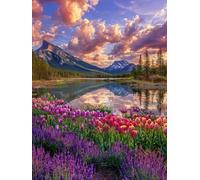 Diamond Painting Kit Adulte et Enfant, Diamant Painting Images Ronde Diamond Peinture, Fleurs des montagnes 5D DIY Cristal Débutant Art Set, Strass Point de Croix Décoration Murale 100x130cm E-719