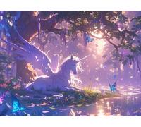 Diamond Painting Kit Adulte et Enfant, Diamant Painting Images Ronde Diamond Peinture, Le Papillon Licorne 5D DIY Cristal Débutant Art Set, Strass Point de Croix Décoration Murale 40x50cm E-160