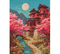 Diamond Painting Kit Adulte et Enfant, Diamant Painting Images Ronde Peinture, Fleurs de Cerisier oriental 5D DIY Cristal Débutant Art Set, Strass Point de Croix Décoration Murale 100x130cm E-140