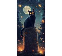 Diamond Painting Kit Adulte, Lune chat noir Peinture Diamant Enfant, Carré Diamant 5D DIY Cristal Débutant Art Kit Broderie Activité Manuelle Adulte, pour Décor Murale Maison, Cadeaux 35x70cm u-864