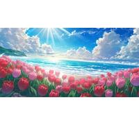 Diamond Painting Kit Adulte, Océan de tulipes Peinture Diamant Enfant, Carré Diamant 5D DIY Cristal Débutant Art Kit Broderie Activité Manuelle Adulte, pour Décor Murale Maison, Cadeaux 60x120cm u-836