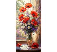 Diamond Painting Kit Adulte, Vase à coquelicots Peinture Diamant Enfant, Carré Diamant 5D DIY Cristal Débutant Art Kit Broderie Activité Manuelle Adulte, pour Décor Murale Maison 60x120cm u-820