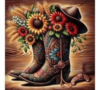 Diamond Painting Kit Complet,Bottes de cowboy DIY Broderie Diamond Painting pour Adultes,5D plein Carrée Point de Croix Artisanal en Toile Peinture Diamant pour Maison/Salon/Chambre Décor 40x40cm