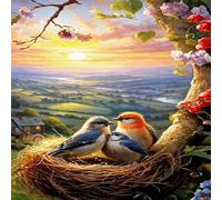 Diamond Painting Kit Complet Coucher de soleil, Peinture Numero Loisirs Créatifs Adultes Débutants, 5D Cristal Canevas Peinture Diamant pour La Décoration Murale de la Maison 20x20cm (Oiseau) Q-439