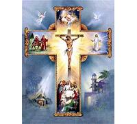 Diamond Painting Kit Complet, Crucifix Jésus Diamant Broderie Kits De Broderie Au Point De Croix Strass Peinture, 45x60cm Tableau Perle Diamant a Coller Enfant pour à La Maison ou le Salon for Décor