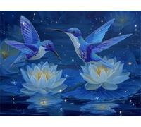 Diamond Painting Kit Complet, DIY 5D Fleur Colibri Peinture Diamond, Adulte et Enfant Débutants, Diamant Strass Point de Croix Cristal Painting, Décoration Murale d'intérieur Avec Outils 50x70cm L-321