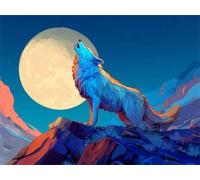 Diamond Painting Kit Complet, DIY 5D Lune du loup Peinture Diamond, Adulte et Enfant Débutants, Diamant Strass Point de Croix Cristal Painting, Décoration Murale d'intérieur Avec Outils 30x40cm L-511